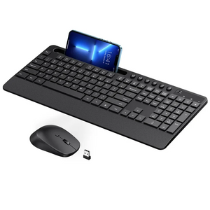 Victsing Wireless Keyboard and Mouse Combo, 6-Button & 3 DPI Silent Wireless Mouse, Sleep Mode, Spill-Resistant, 10 Independent Shortcuts & Phone Holder, 2.4GHz Ergonomic Full Size Keyboard and Mouse