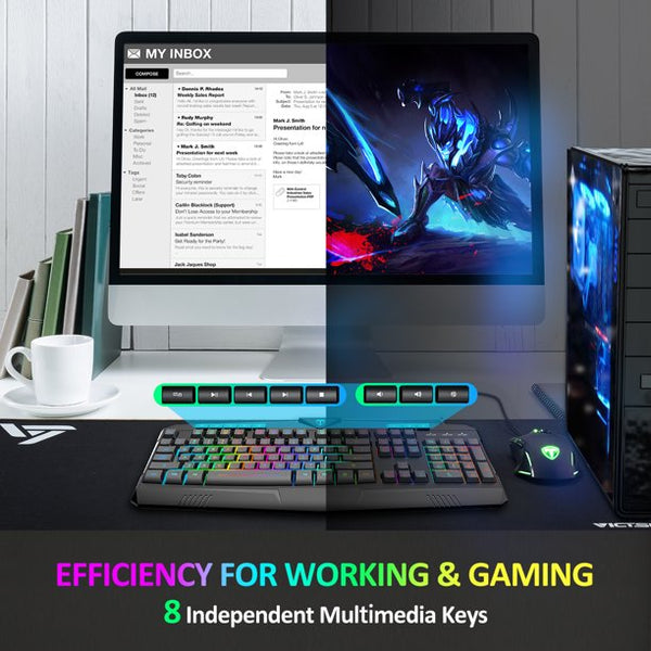 VICTSING RGB Wired Gaming Keyboard and Mouse Combo Set with 8 Independent Multimedia Keys