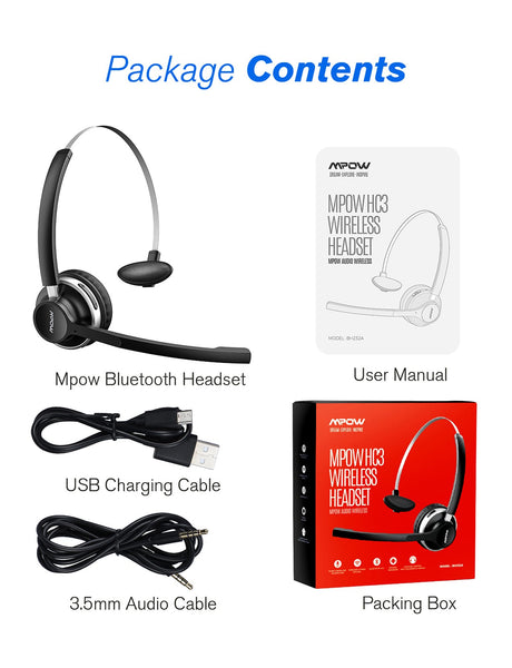 Mpow HC3 Bluetooth Headset with Microphone(Wired Optional)