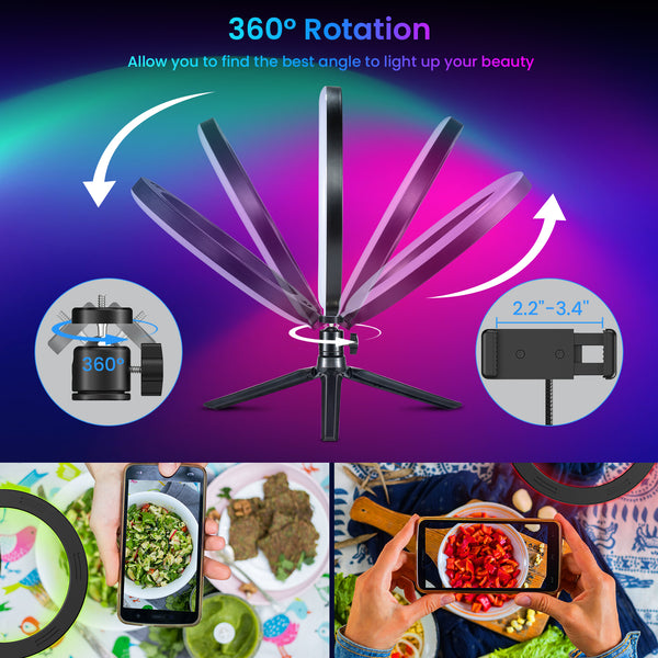 Victsing 10”RGB LED Ring Light with Tripod & Phone Holder & Selfie Shutter for Photography Makeup Live - Black