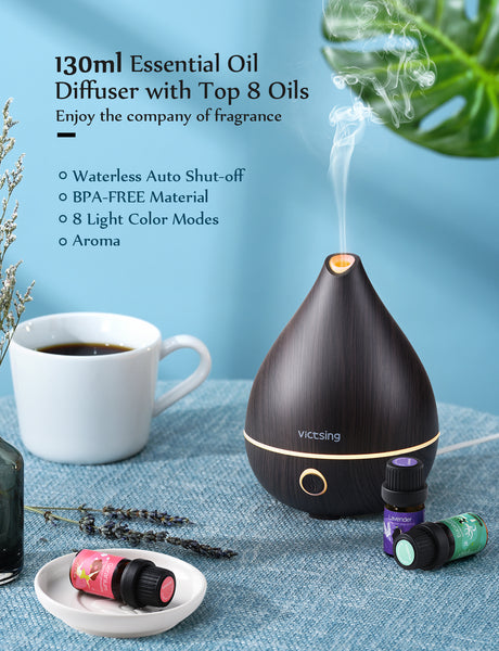VicTsing Essential Oil Diffuser, 130ml Essential Oils Diffuser & Top 8 Essential Oil Set