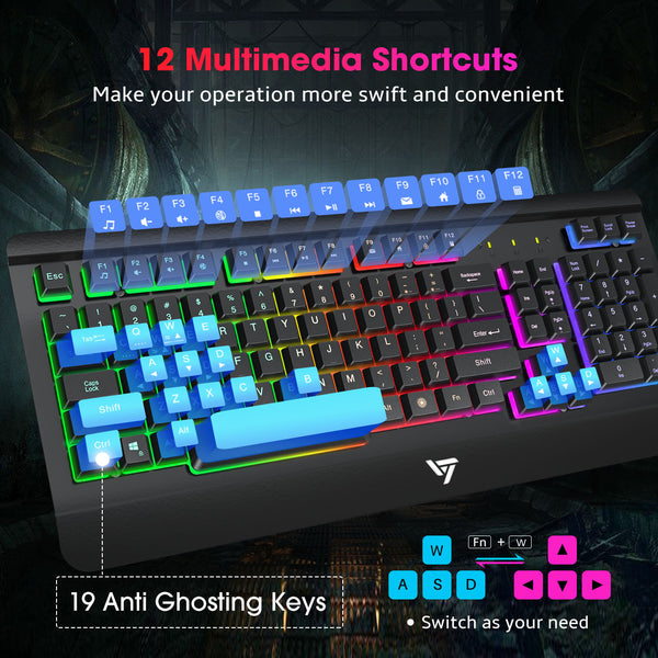 VictSing Wired Gaming All-Metal Panel Computer Keyboard Black