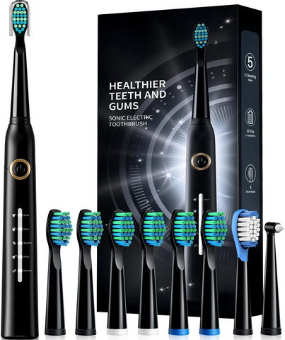 Homitt Sonic Electric Toothbrushes for Adults and Kids, Rechargeable Electric Toothbrushes, 40000 VPM Deep Clean, 5 Modes, One Charge for 30 Days, 8 Brush Heads, Sonic Power Toothbrush