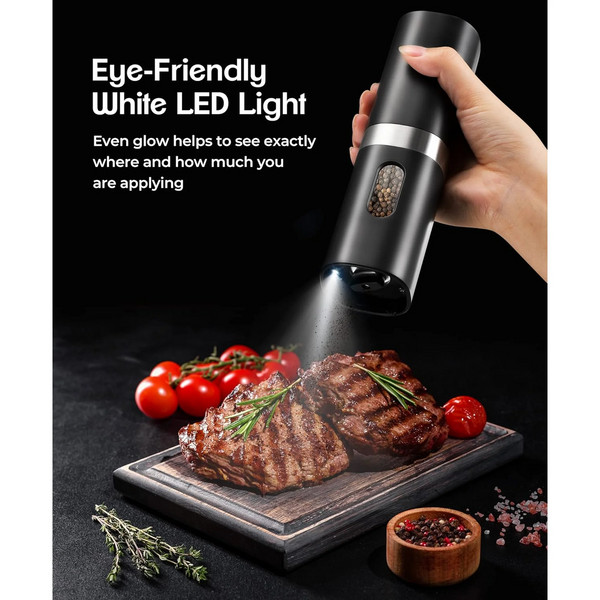 VicTsing Electric Salt and Pepper Grinder Set, Auto Pepper Mill Grinder with Charging Base & 4*Rechargeable Batteries, LED White Light, Adjustable Coarseness, for Kitchen & Outdoor, 2Pack