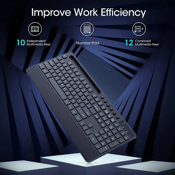 Victsing Wireless Keyboard and Mouse Combo, 6-Button & 3 DPI Silent Wireless Mouse, Sleep Mode, Spill-Resistant, 10 Independent Shortcuts & Phone Holder, 2.4GHz Ergonomic Full Size Keyboard and Mouse