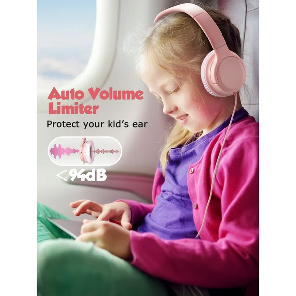 Mpow Kids Headphones for Girls/Boys/Children/Teens Adjustable, 94dB Safe Volume Foldable Stereo Tangle-Free Kids Headphones for School Airplane Travel Tablets, Over-Ear Headphones for Kids, Pink