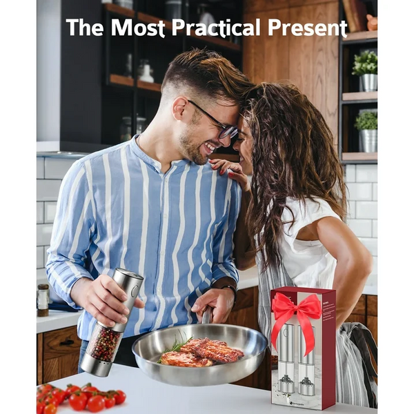 Electric Salt and Pepper Grinder Set, 6 Levels of Adjustable Coarseness, 95ml Auto Pepper Mill Grinder with 2*USB-C Charging Cable, 2 Grinding Speeds, LED White Light, for Kitchen & Outdoor, 2Pack