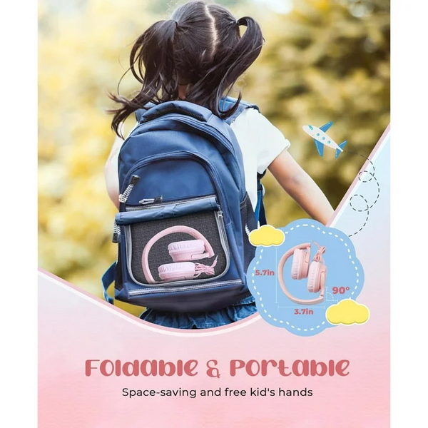 Mpow Kids Headphones for Girls/Boys/Children/Teens Adjustable, 94dB Safe Volume Foldable Stereo Tangle-Free Kids Headphones for School Airplane Travel Tablets, Over-Ear Headphones for Kids, Pink