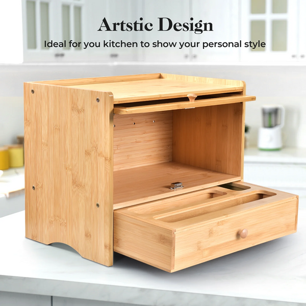VicTsing Bamboo Bread Box, Corner Bread Box for Kitchen Countertop, Bread Box for Homemade Bread with Window, Bamboo Bread Box for Kitchen Countertop, Pantry Counter Corner