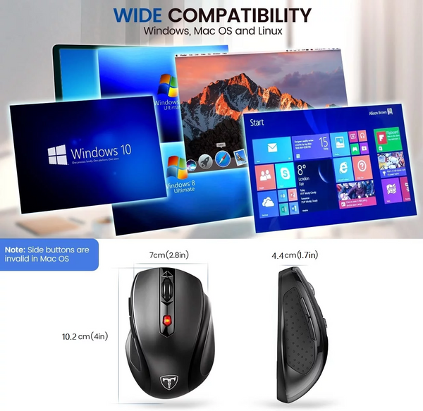 VicTsing 2.4G Wireless Computer Mouse USB Cordless Mice for Laptop, Ergo Grips, 800-2400 DPI, 16 Months Battery, Auto-sleep Mode, Portable Computer Mouse for PC Mac Chromebook, 6 Button - Black