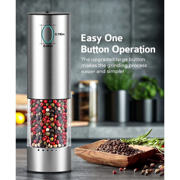 Electric Salt and Pepper Grinder Set, 6 Levels of Adjustable Coarseness, 95ml Auto Pepper Mill Grinder with 2*USB-C Charging Cable, 2 Grinding Speeds, LED White Light, for Kitchen & Outdoor, 2Pack
