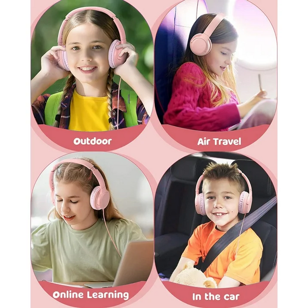 Mpow Kids Headphones for Girls/Boys/Children/Teens Adjustable, 94dB Safe Volume Foldable Stereo Tangle-Free Kids Headphones for School Airplane Travel Tablets, Over-Ear Headphones for Kids, Pink