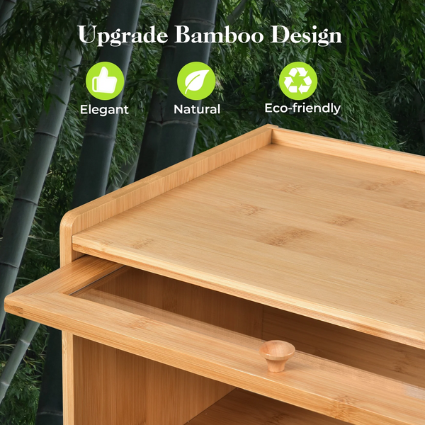 VicTsing Bamboo Bread Box, Corner Bread Box for Kitchen Countertop, Bread Box for Homemade Bread with Window, Bamboo Bread Box for Kitchen Countertop, Pantry Counter Corner