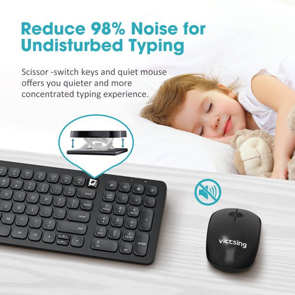 Victsing Compact Wireless Keyboard and Mouse Combo
