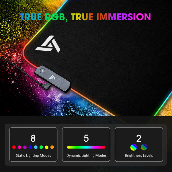 VictSing RGB Gaming Mouse Pad Large, Extended LED Mousepad with 13 Light Modes/2 Brightness Levels/Non-slip Rubber Base/Durable Stitched Edge, Soft Computer Keyboard Mouse Mats-US07