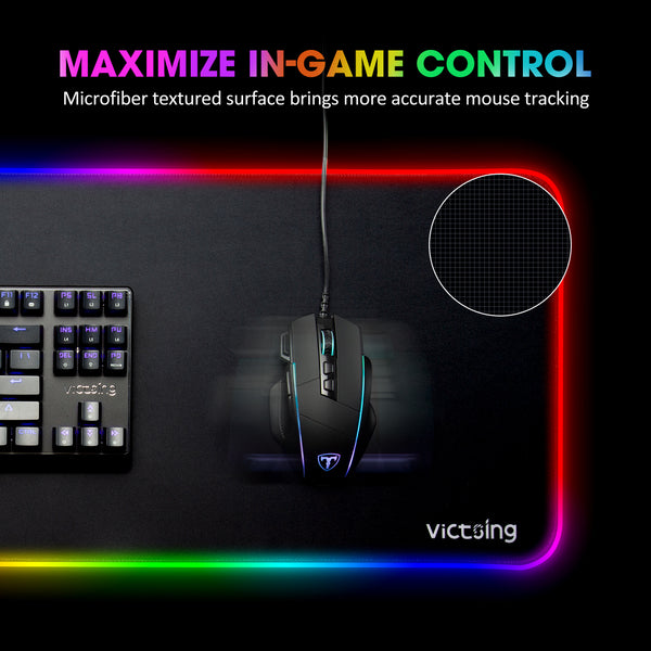 VictSing RGB Gaming Mouse Pad Large, Extended LED Mousepad with 13 Light Modes/2 Brightness Levels/Non-slip Rubber Base/Durable Stitched Edge, Soft Computer Keyboard Mouse Mats-US07
