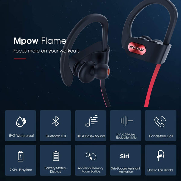 Mpow Flame IPX7 Waterproof Sport Wireless Earphones (with Mpow Or Shedirmuc Printed)