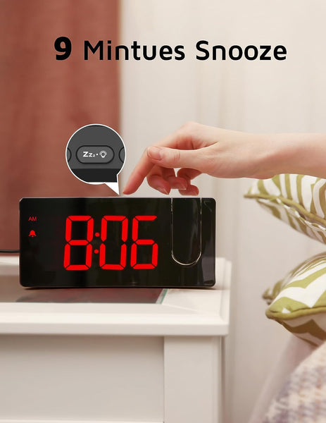 Digital Alarm Clock Modern Curved Design, Conspicuous Blue LED Numbers- HM752