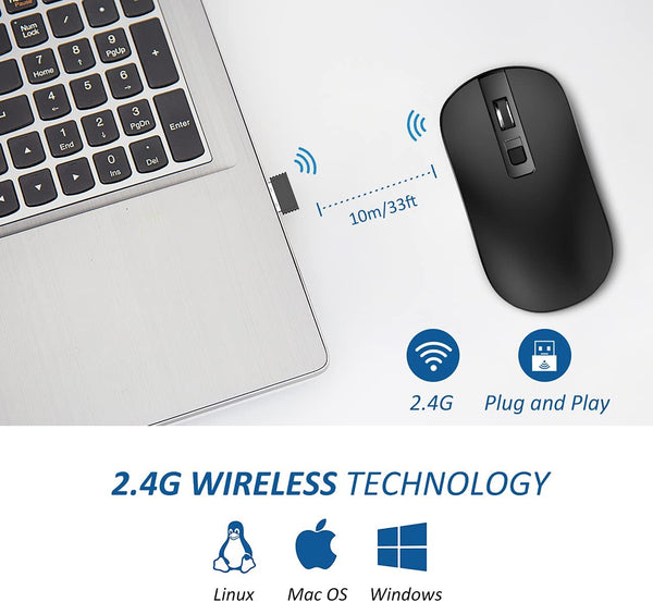 Slim & Noiseless 2.4G USB PC Laptop Computer Cordless Mice with Nano Receiver,1600 DPI Mouse