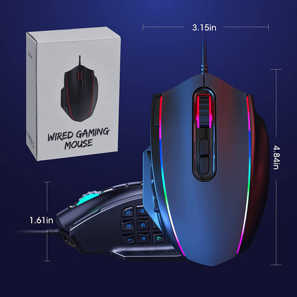 Gaming Mouse,  RGB LED Backlit  Mouse with Side Buttons