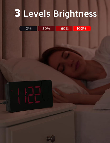 Digital Alarm Clock Modern Curved Design, Conspicuous Blue LED Numbers- HM752