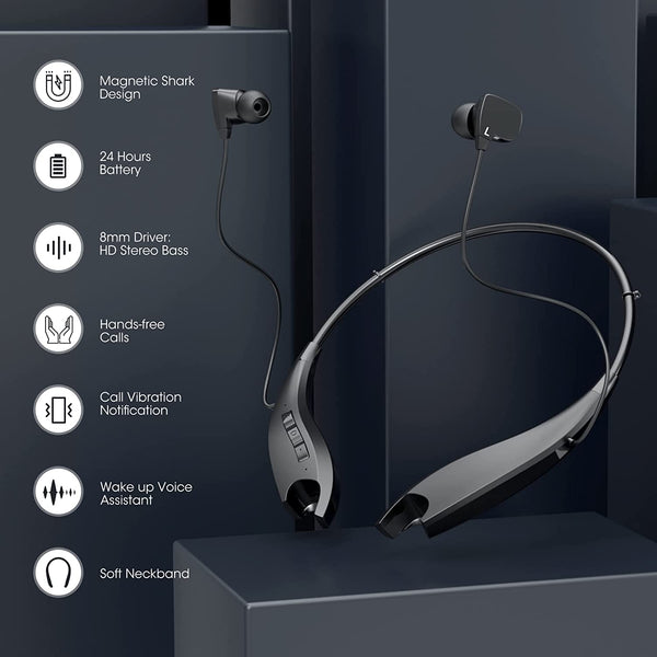 Neckband Bluetooth Headphones with 24H of Playback Noise Cancelling Microphones for Clear Calls