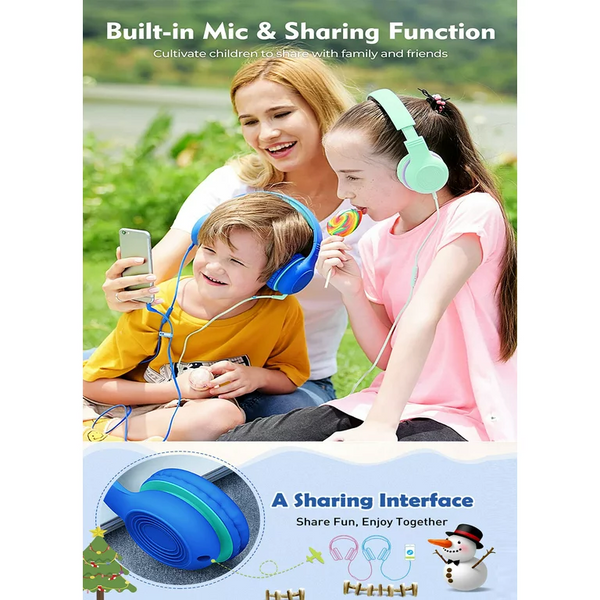 Mpow Kids Headphones with Microphone, Foldable 85/94dB Volume Limit 3D Stereo Adjustable Headband Soft Earcups over Ear Headphones for Kids, Share Function Wired Kids Headphones for School Tablet