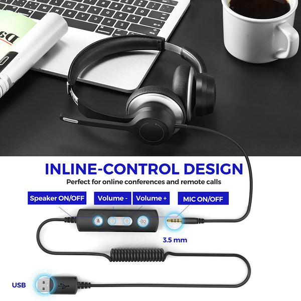 USB Headsets with Microphone, Computer Headset for Laptop