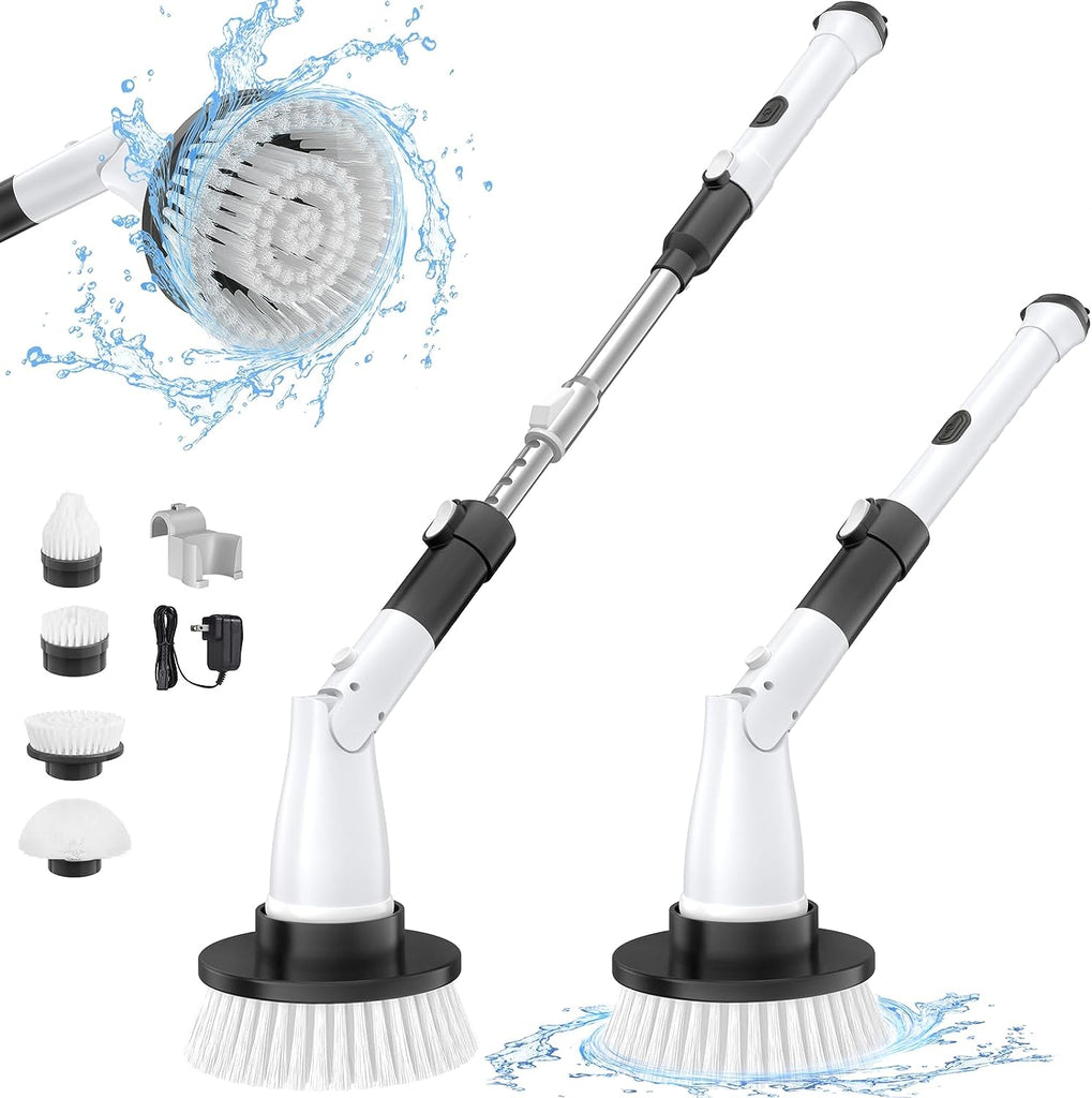 kHelfer Electric Spin Scrubber Kh8, Cordless Shower Scrubber, 4 Replacement  Head, 1.5H Bathroom Scrubber Dual Speed, Shower Cleaning Brush with
