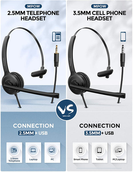 Mpow BH459A Single-sided 2.5mm & USB Headset with Microphone