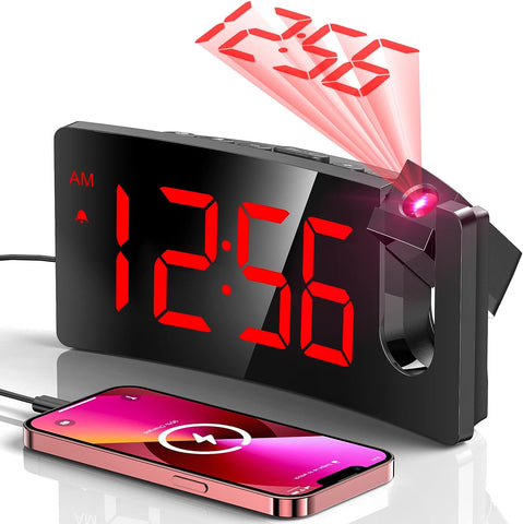 Digital Alarm Clock Modern Curved Design, Conspicuous Blue LED Numbers- HM752