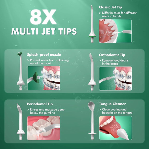 Water Flossers for Teeth, Cordless Water Flosser with 8 Jet Tips, Rechargeable Oral Irrigator