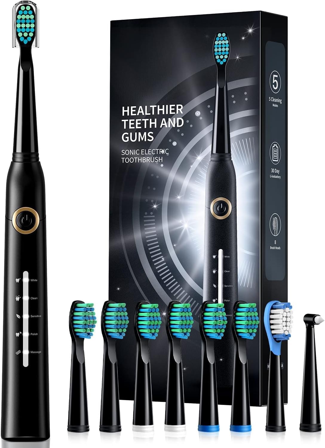 Sonic Toothbrushes with 8 Brush Heads 40000 VPM 5 Modes