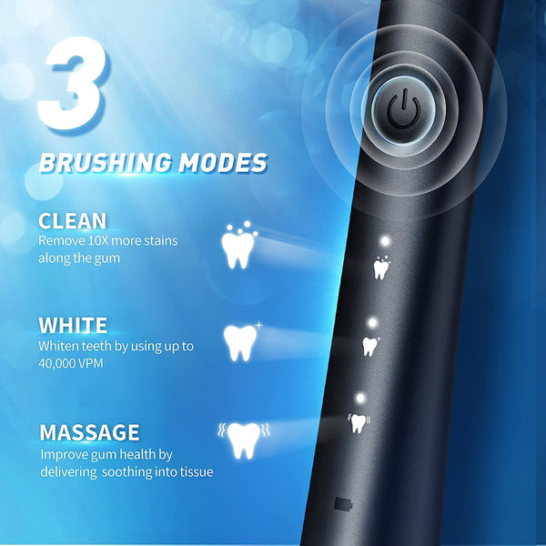 Sonic Electric Toothbrush for Adults with Holder and 10 Brush Heads, Rechargeable Sonic Toothbrush Fast 2 Hr Charge Last 35 Days, 40000 VPM and 3 Modes - Black