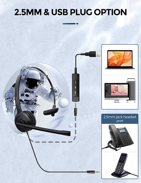 Mpow BH459A Single-sided 2.5mm & USB Headset with Microphone