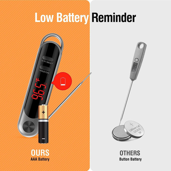 Instant Read Meat Thermometer, Foldable Meat Thermometers for Cooking, Bright Auto-Rotate Screen, Locking & Calibration