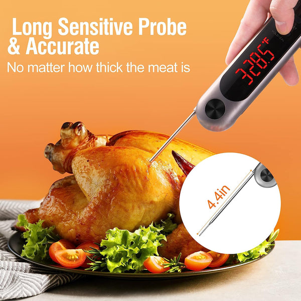 Instant Read Meat Thermometer, Foldable Meat Thermometers for Cooking, Bright Auto-Rotate Screen, Locking & Calibration