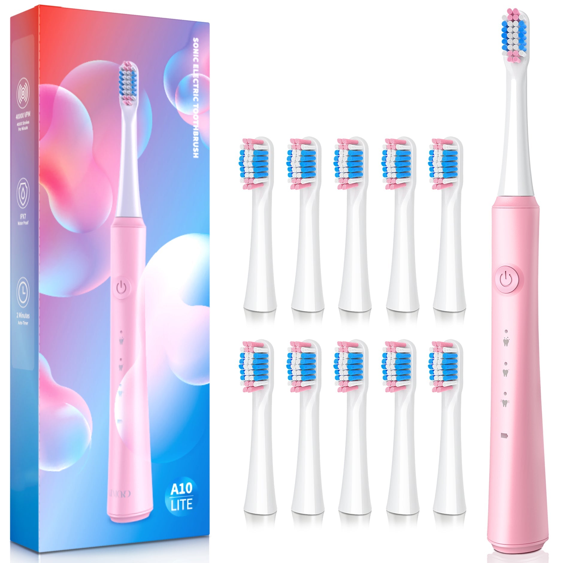 141AP Sonic Electric Toothbrush with 10 Brush Heads