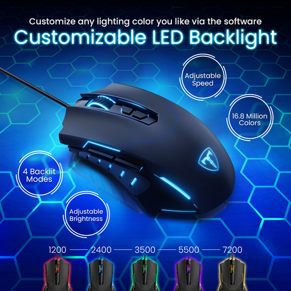 Gaming Mouse, Wired Ergonomic LED Mouse with Programmed Buttons