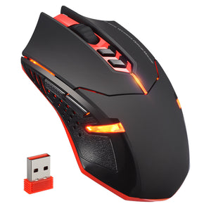 PC066 Backlit Wireless Gaming Mouse, Silent, Ergonomic, Black & Red