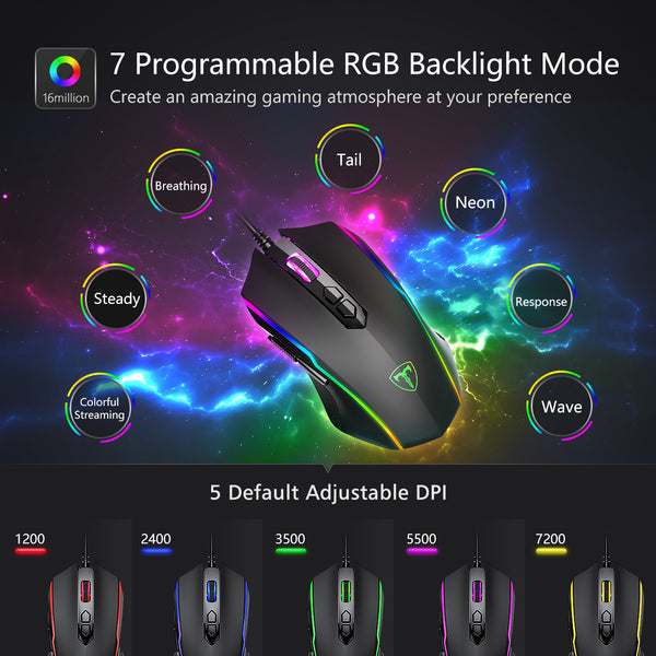 RGB Gaming Mouse Wired, 8 Programmable Buttons