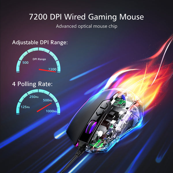 RGB Gaming Mouse Wired, 8 Programmable Buttons