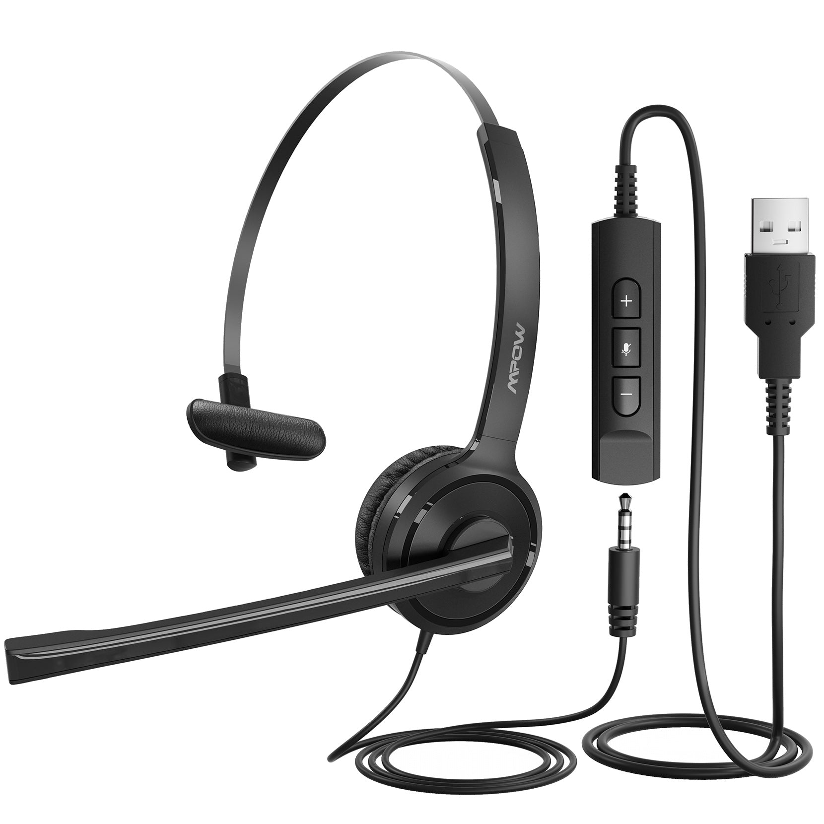 Mpow Single-Sided USB&3.5mm Headset with Microphone(Black)