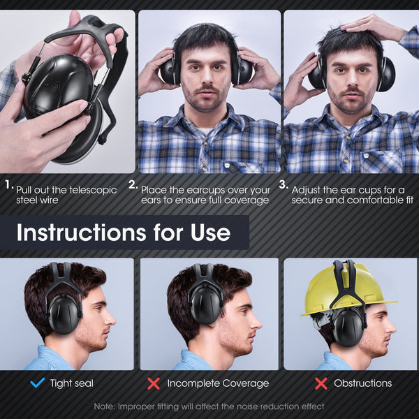 Mpow HP158A Noise Reduction Safety Ear Muffs, Upgraded, Adjustable, NRR 28dB