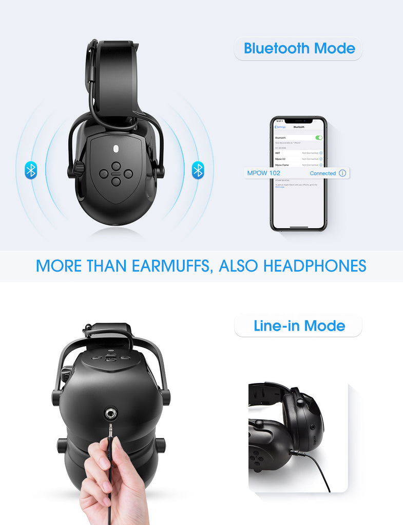 MPOW HP102A Bluetooth Noise Reduction Safety Ear Muffs NRR 29dB VictSing