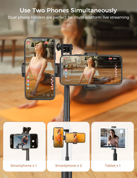 MPOW PA218A Selfie Stick Tripod with Dual Phone Holders