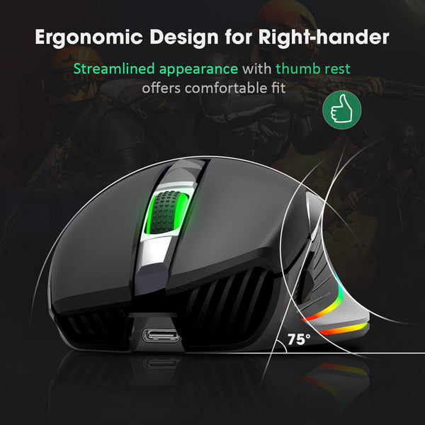 PC255A Rechargeable RGB Gaming Mouse Wireless Wired,10000 DPI