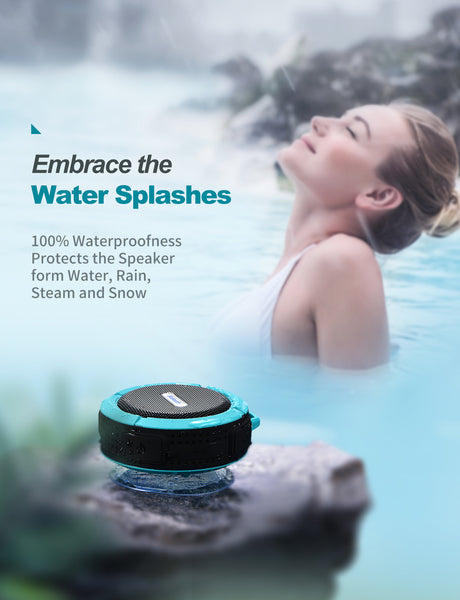 VicTsing C6 Bluetooth Shower Speaker, HD, 7Hrs/Suction Cup/Waterproof/Hook/Outdoor