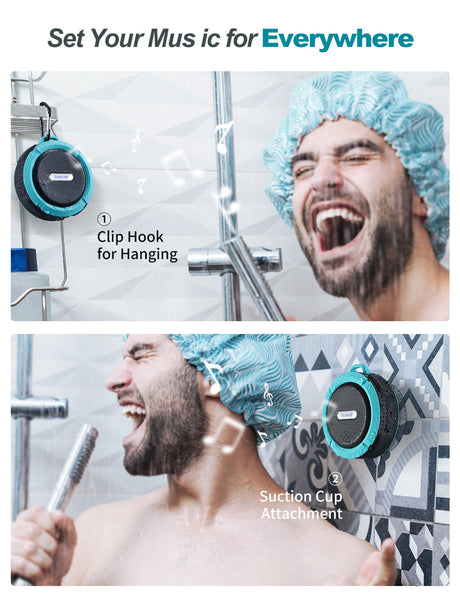 VicTsing C6 Bluetooth Shower Speaker, HD, 7Hrs/Suction Cup/Waterproof/Hook/Outdoor