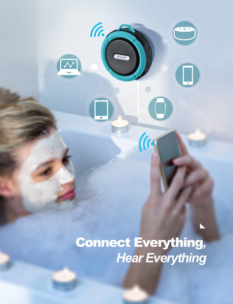 VicTsing C6 Bluetooth Shower Speaker, HD, 7Hrs/Suction Cup/Waterproof/Hook/Outdoor